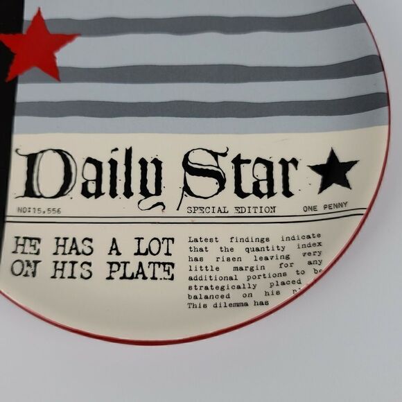 Dept. 56 Ceramic 6" Newspaper Daily Star Snack Dessert Appetizer Plates - Picture 3 of 7